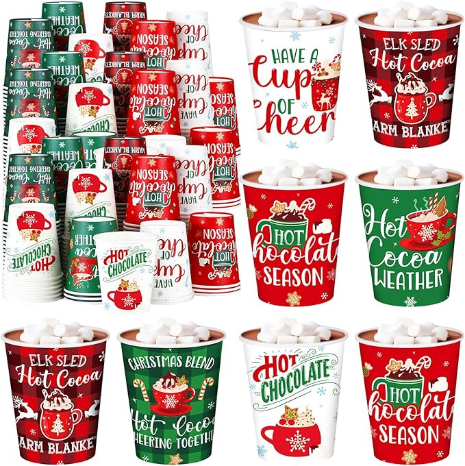 Layhit 120 Pcs Christmas Hot Cocoa Coffee Paper Cups, 8 oz Small Size Disposable Hot Beverage Cho... | Amazon (US)