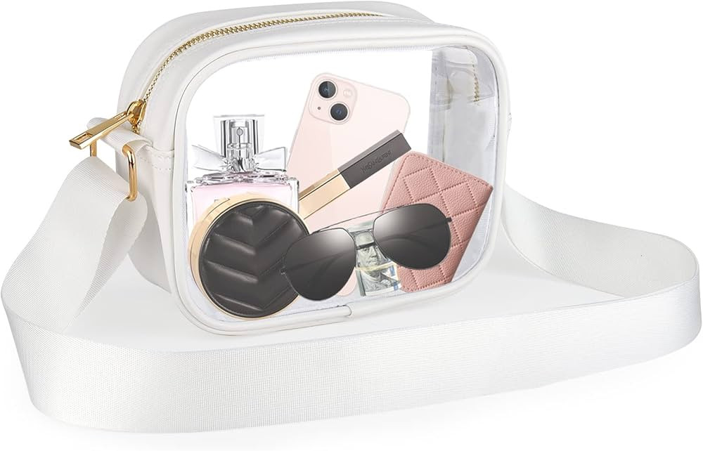 Clear Bag Stadium Approved, MOMSIV Leather Clear Crossbody Bag with Adjustable Strap Clear Stadiu... | Amazon (US)