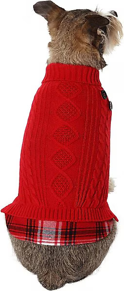 FRISCO Plaid Cable Knit Dog & Cat Sweater, Medium, Red - Chewy.com | Chewy.com