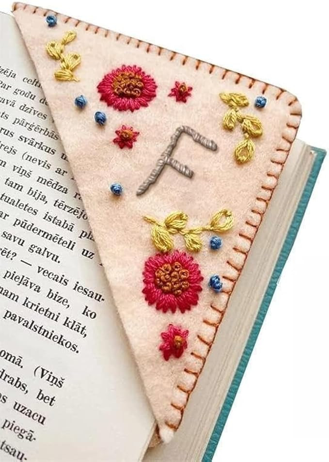 MOTEERLLU Personalized Hand Embroidered Corner Bookmark,Felt Triangle Page Stitched Handmade Book... | Amazon (US)