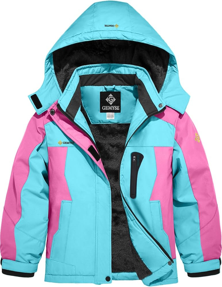 GEMYSE Girl's Waterproof Ski Snow Jacket Hooded Fleece Lined Windproof Winter Jacket | Amazon (US)