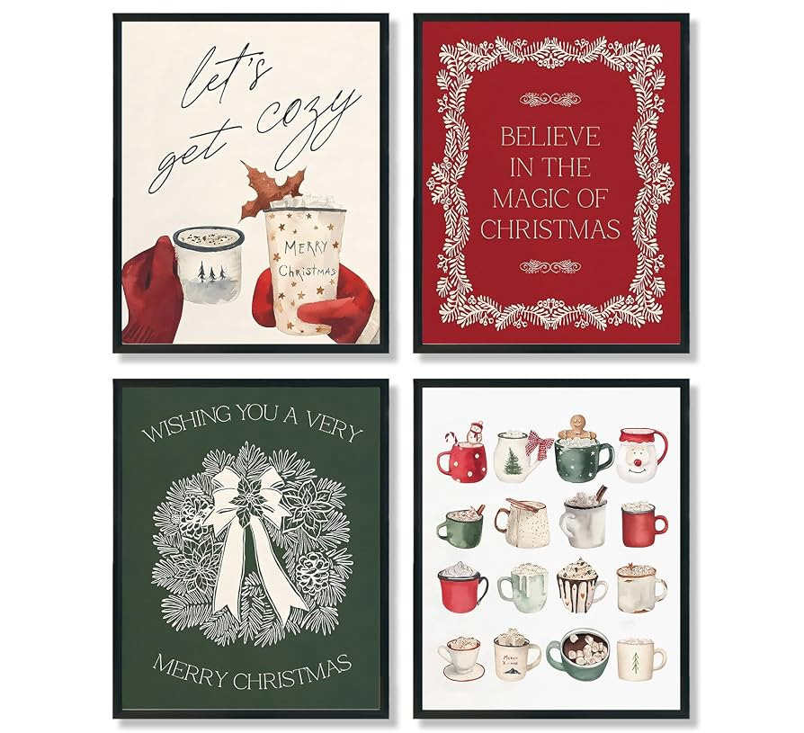 ShowDraven Christmas Picture Wall Decor Prints, Trendy Hot Cocoa Coffee Bar Decor, Christmas Wall... | Amazon (US)