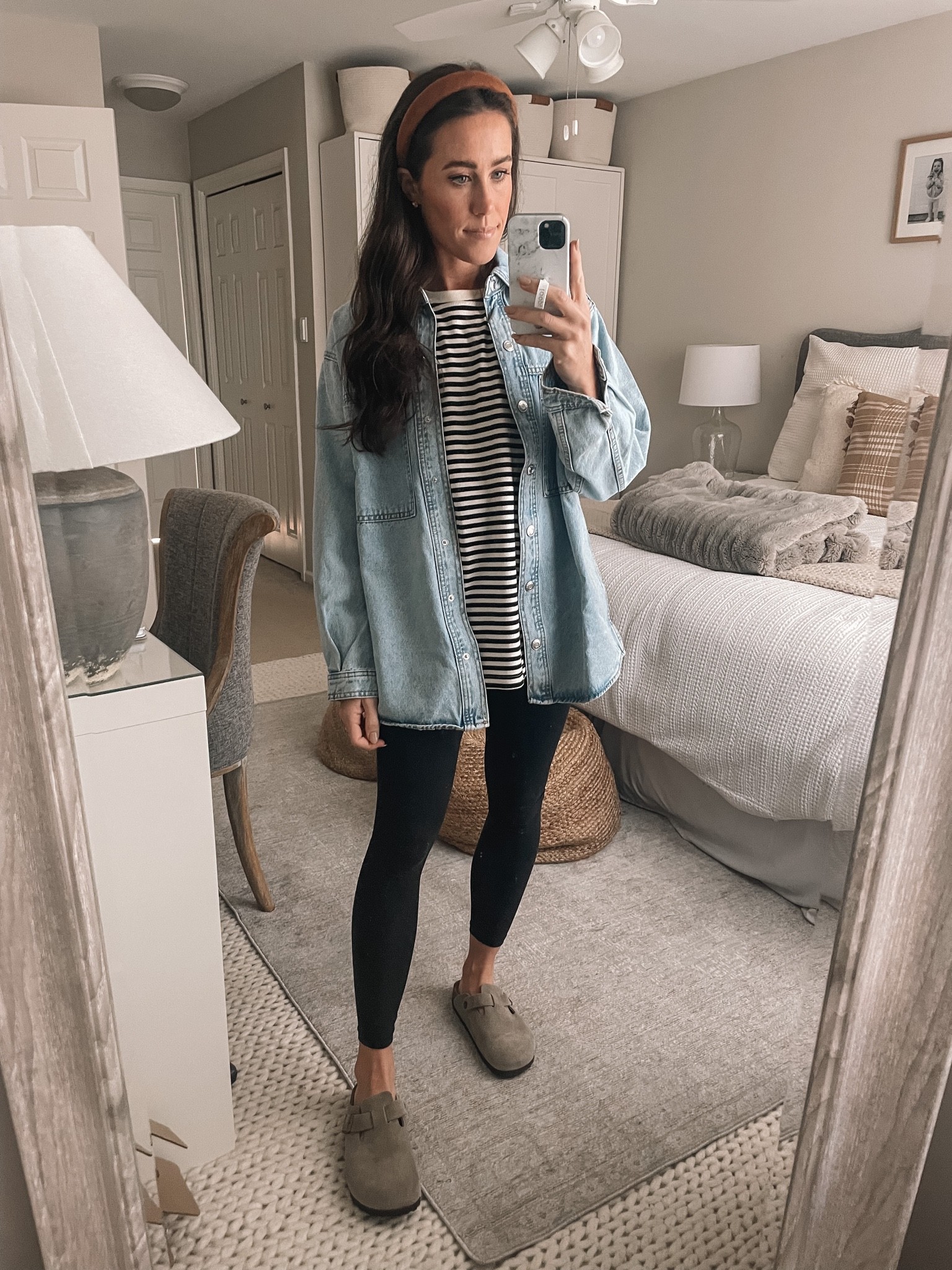 10.4.22
Mango Stripe Tee, Mango Denim Shacket, leggings, Birkenstock Clog

#LTKSeasonal #LTKstyletip