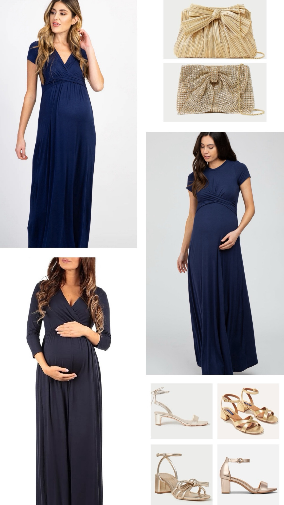 Maternity wedding guest looks. Comfy jersey & metallic accessories with a low block heel

#LTKSeasonal #LTKwedding #LTKbump