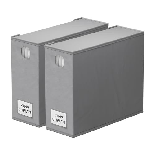 SpaceAid 2 Pack Bed Sheet Organizers and Storage, Foldable Sheet Organizer for Linen Closet, Sheets Set Folder Keeper with Window XL (Queen & King Size) Organizing Bedding Container, Gray | Amazon (US)