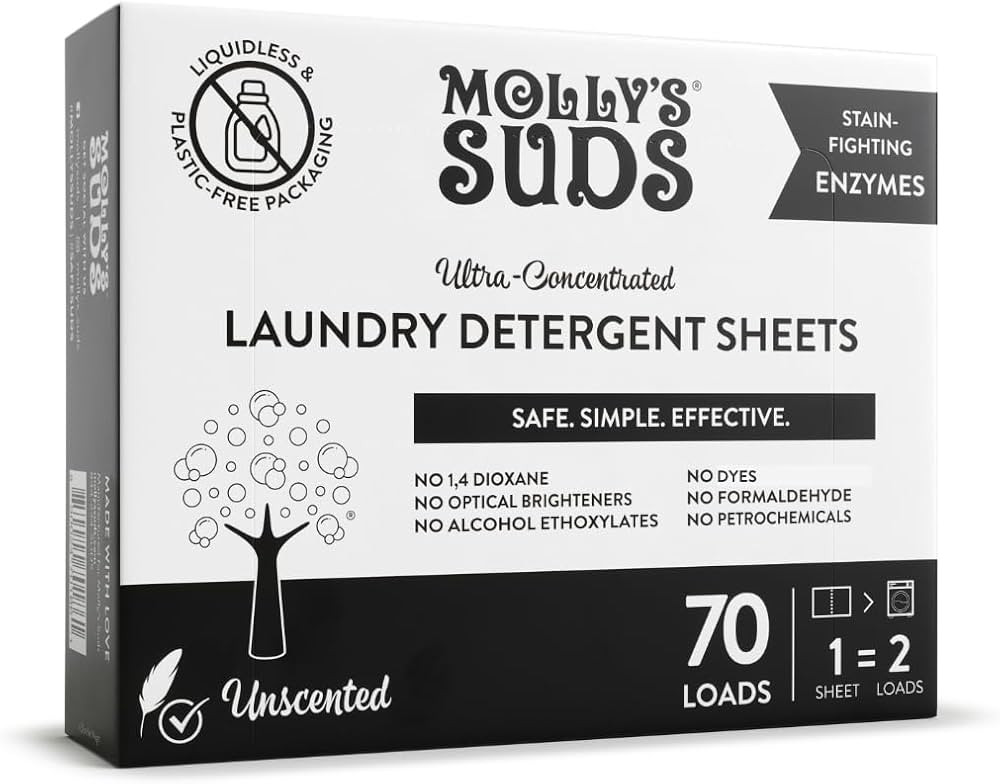 Molly’s Suds Laundry Detergent Sheets | Gentle on Sensitive Skin, Powerful Plant-Based Enzymes,... | Amazon (US)