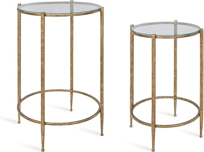 Kate and Laurel Solange Metal and Glass Nesting Tables, Set of 2, Gold | Amazon (US)