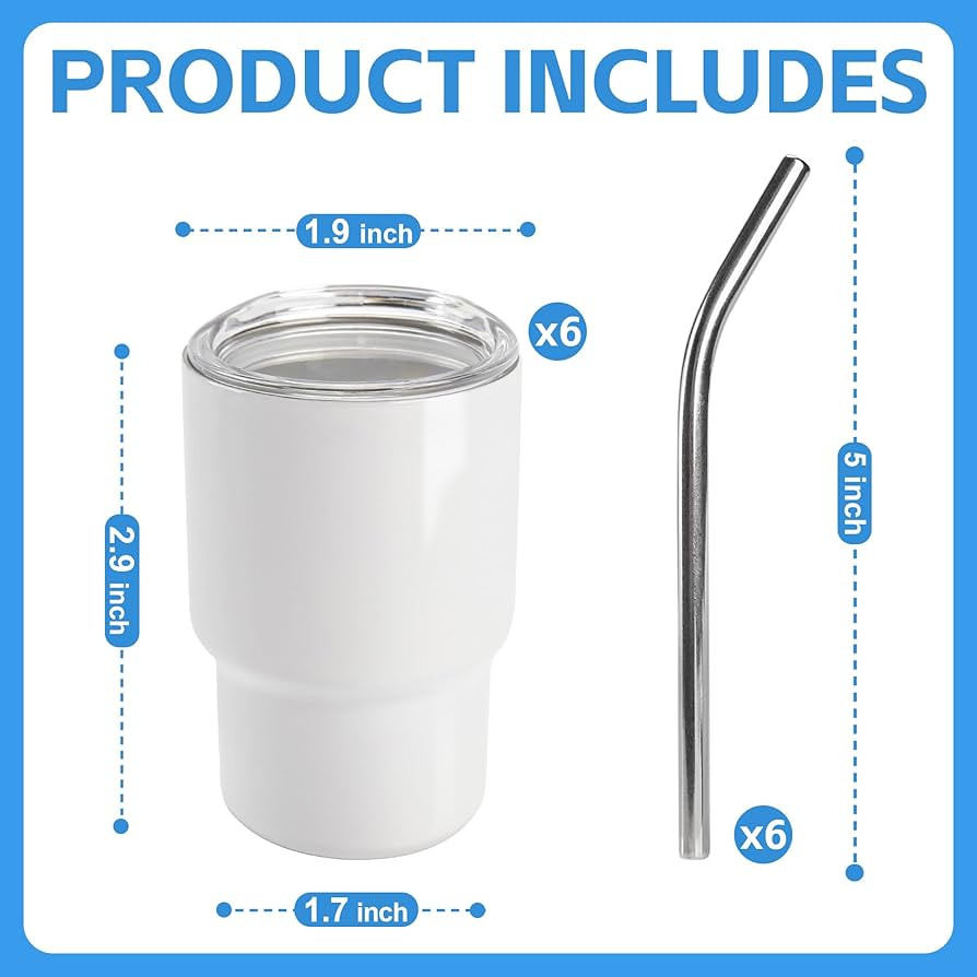 Joyclub 3 oz Mini Tumbler Shot Glass with Straw and Lid 6 Pack White Mini Cup Stainless Steel Sub... | Amazon (US)