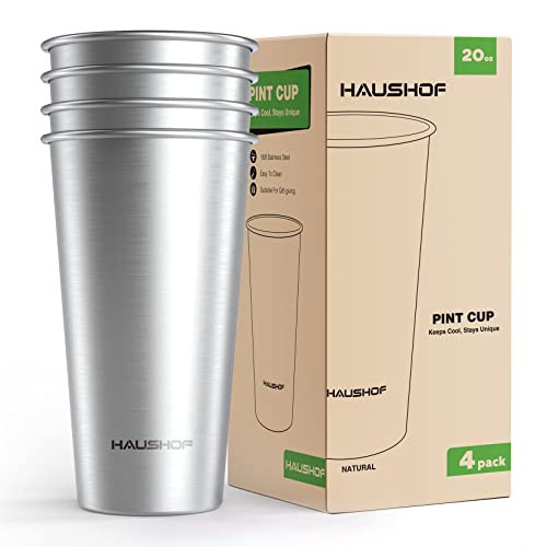 HAUSHOF Pint Cup, 20 oz Stainless Steel Cups, Stackable Metal Drinking Cups, Stacking Beer Pint Cups for Home, Party, Camping, Outdoor, Unbreakable, 4 Pack | Amazon (US)