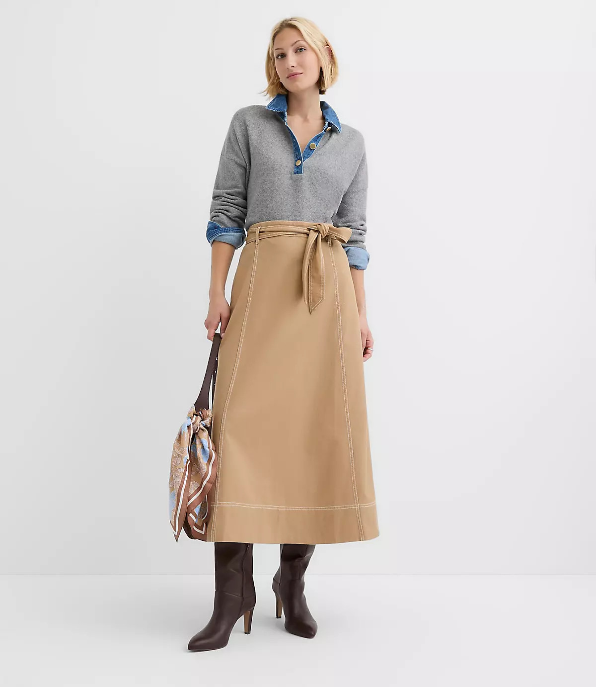 Belted Midi Pocket Skirt | LOFT