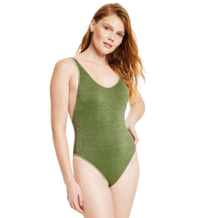 Women's Metallic High Leg Cheeky One Piece Swimsuit - Fe Noel x Target Dark Olive | Target