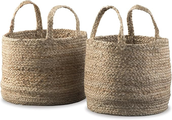 Signature Design by Ashley Brayton Jute 2 Piece Braided Basket Set With Handles, Large Basket 14"... | Amazon (US)