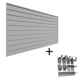 PVC Slatwall 8 ft. x 4 ft. Light Gray Hook Kit Bundle (20-Piece) | The Home Depot