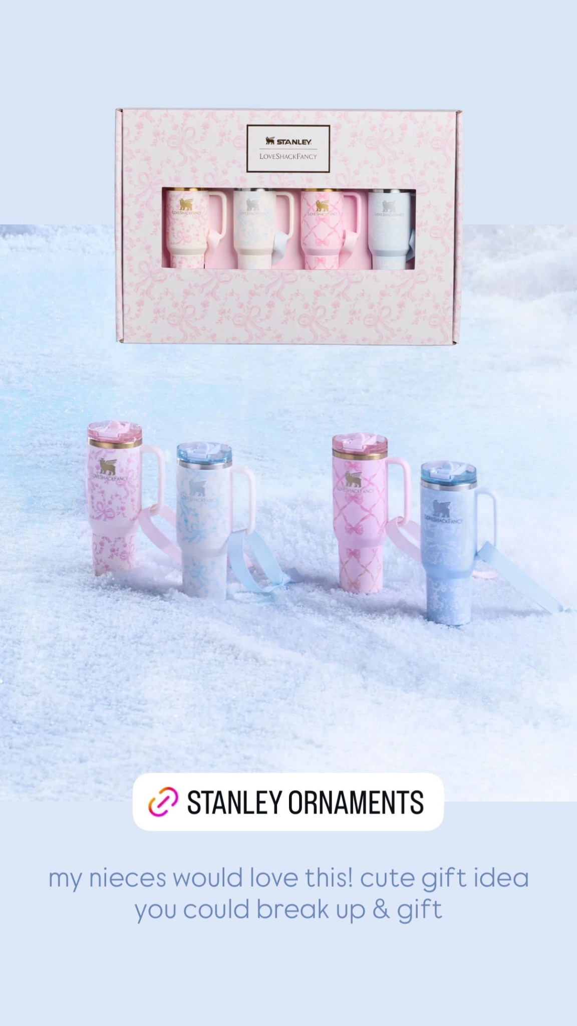 how cute are these Stanley x LoveShackFancy ornaments?! My nieces would love these. You could also buy and break up into 4 gifts 🎁 

#LTKGiftGuide #LTKHoliday #LTKFindsUnder50