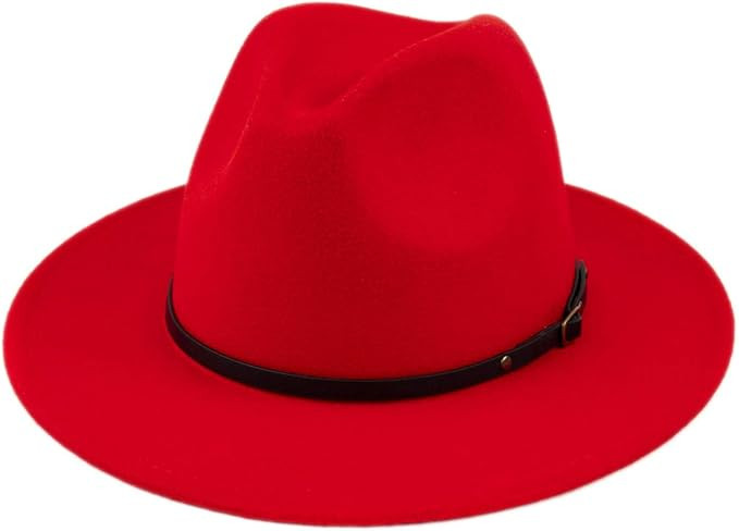 Lanzom Womens Classic Wide Brim Floppy Panama Hat Belt Buckle Wool Fedora Hat | Amazon (US)