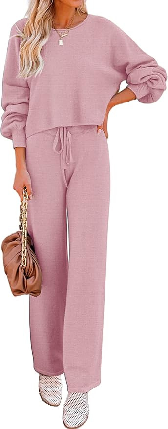 Ekouaer Knit Lounge Sets for Women 2 Piece Cozy Long Sleeve Pullover Sweater Top and Wide Leg Pan... | Amazon (US)