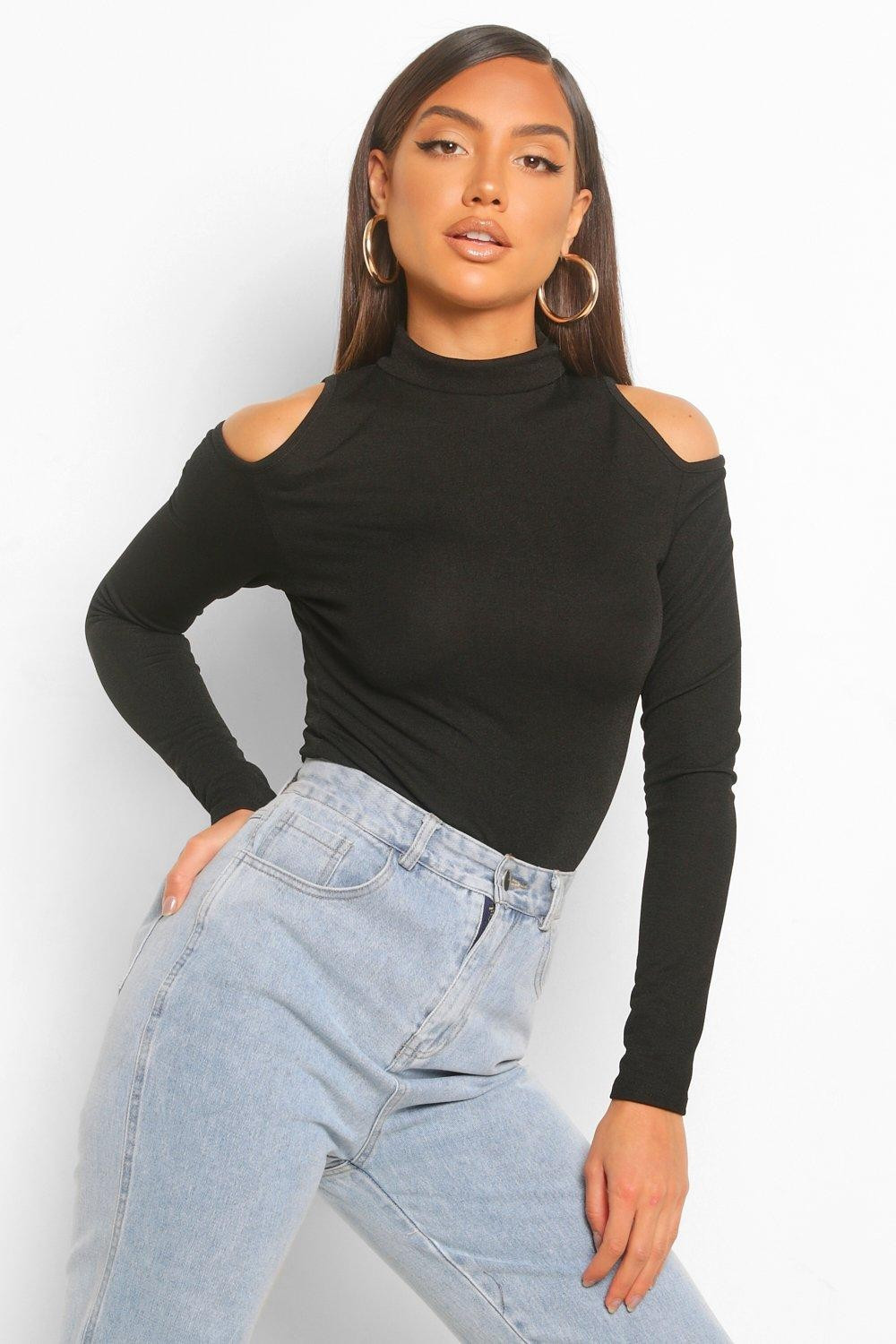 Womens Cold Shoulder High Neck One Piece - Black - 8 | Boohoo.com (US & CA)