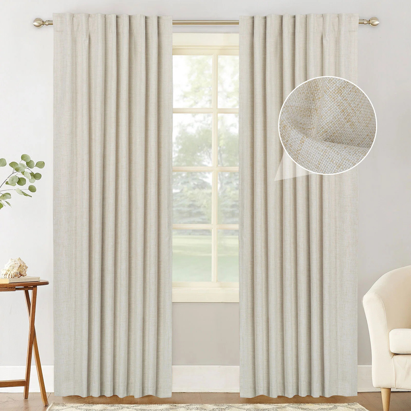 Graciella Thermal Insulated Faux Linen Max Blackout Curtains Back Tab/Rod Pocket Bedroom Drapes (... | Wayfair North America