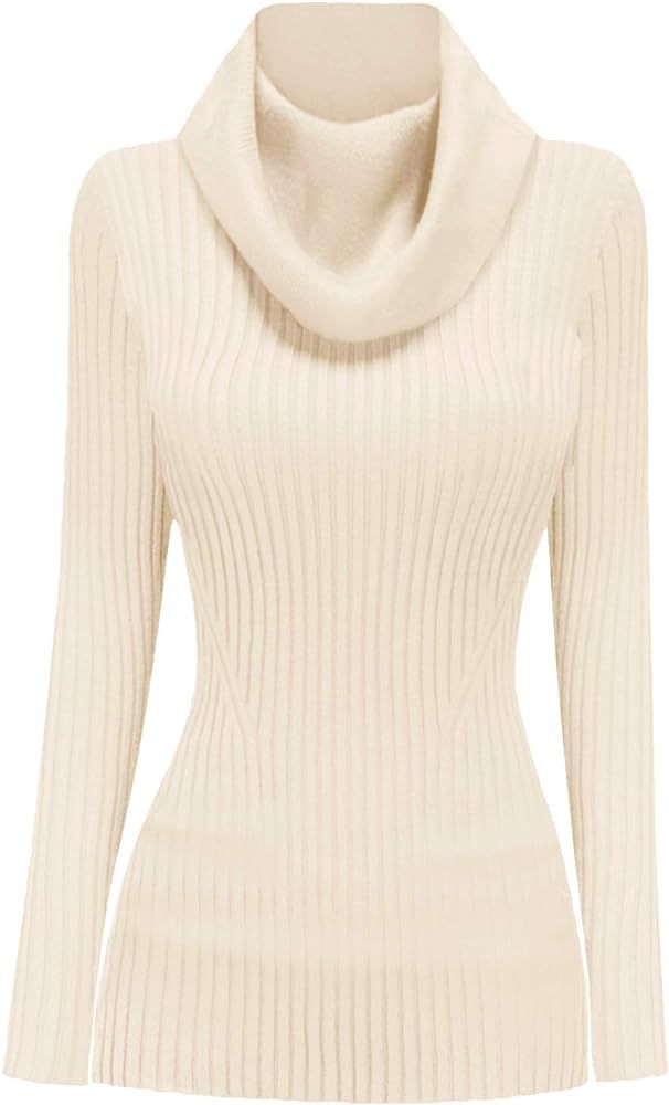 v28 Women Stretchable Cowl Neck Knit Korea Long Sleeve Slim Fit Bodycon Sweater | Amazon (US)