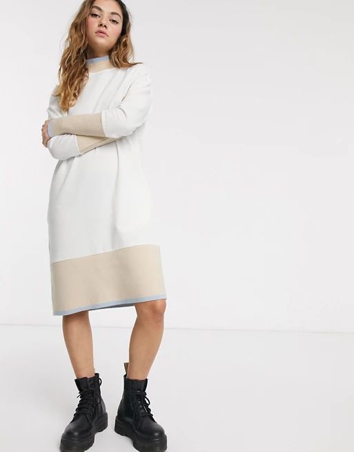 Noisy May midi sweatshirt dress with contrast trims in cream | ASOS (Global)
