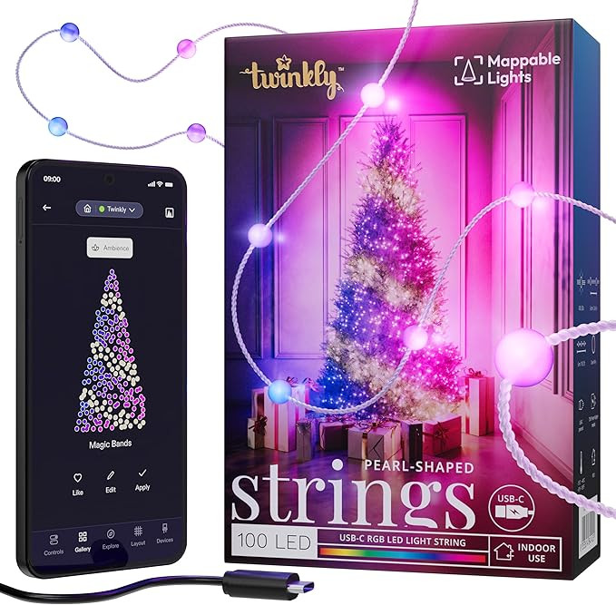 Twinkly Strings USB-C Pearls 100 LED, Pearl-Shaped LED Light String, Christmas Lights, RGB Multic... | Amazon (US)