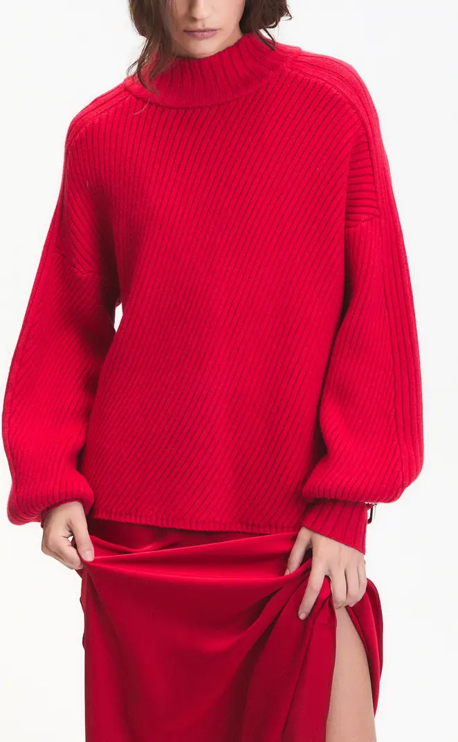 Nelson Balloon Sleeve Rib Mock Neck Sweater | Nordstrom