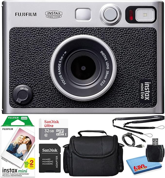 Fujifilm Instax Mini EVO Hybrid Instant Film Camera (Black) (16745183) Bundle with 20 Instant Fil... | Amazon (US)
