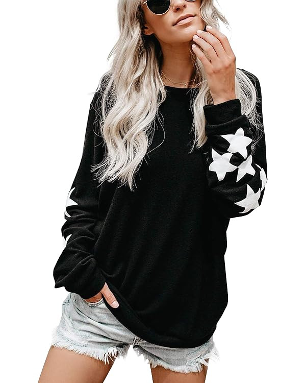 Blooming Jelly Womens Knit Pullover Sweaters Crewneck Long Sleeve Star Print Lightweight Cute Top | Amazon (US)