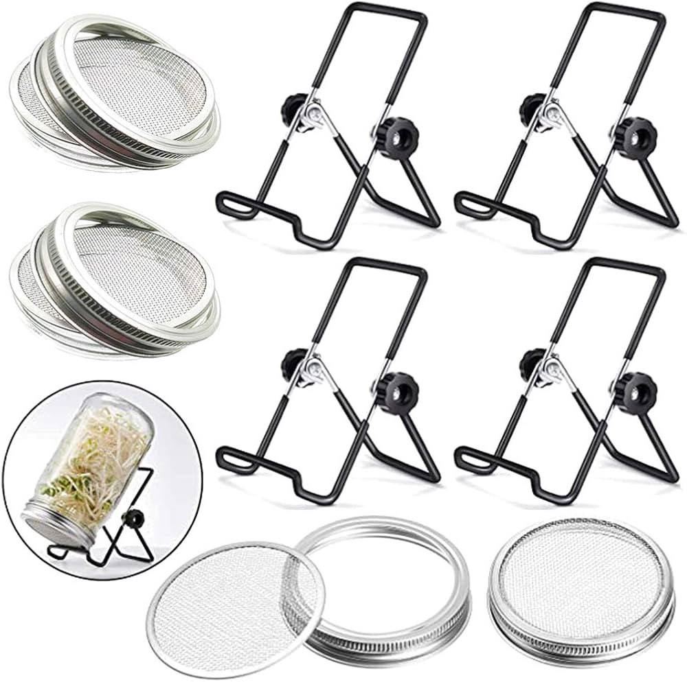 Sprouting Jar Lid (32oz Glass Jars) with 4 Pack Stainless Steel Sprouting Stands for Wide and Wid... | Amazon (US)