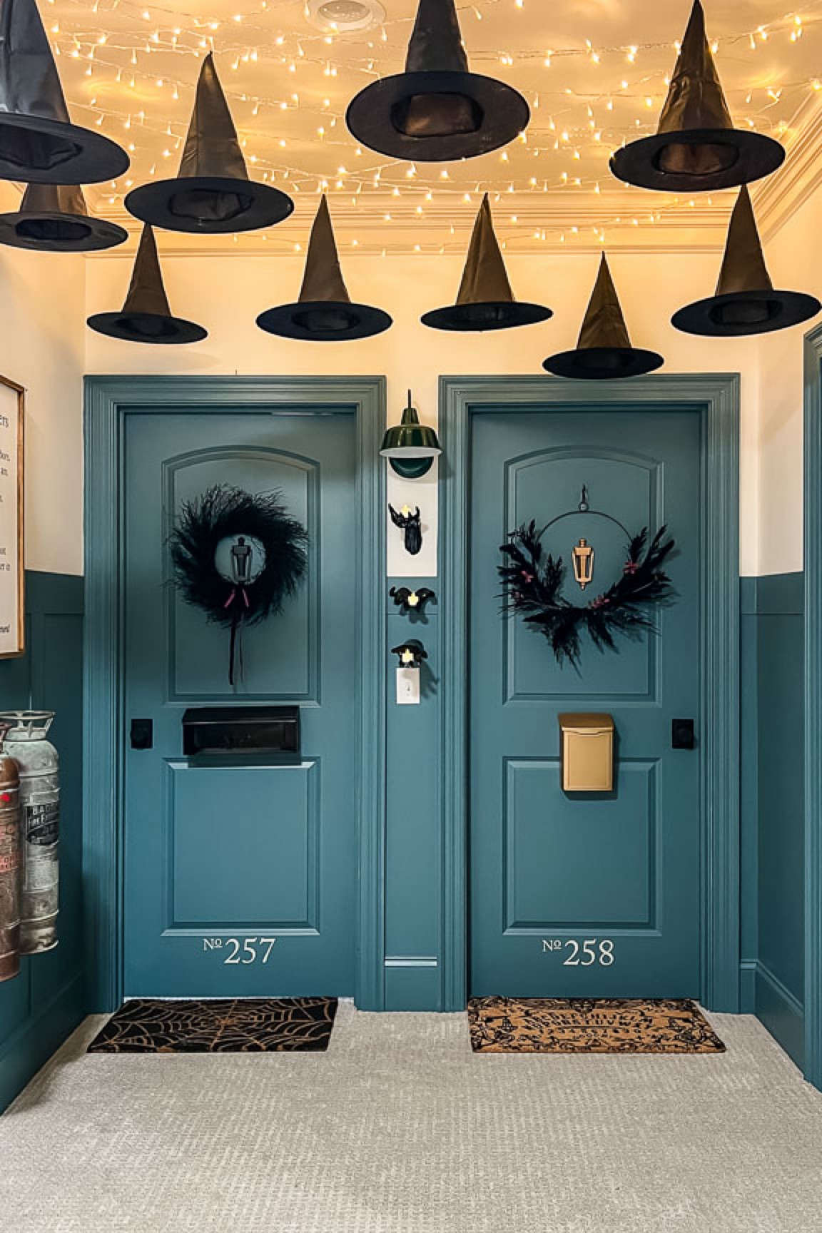 Our girls' bedroom doors all decorated for Halloween. Halloween decor, Halloween wreaths, witches hats, Halloween doormats 

#LTKHalloween #LTKSeasonal #LTKHome