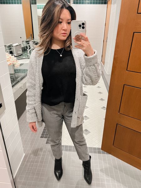 Starting the work week in a sleek, monochromatic outfit. I love sweaters from Aritzia, Express dress pants in petite, black booties, and timeless jewelry to accessorize.

#LTKfindsunder100 #LTKstyletip #LTKworkwear