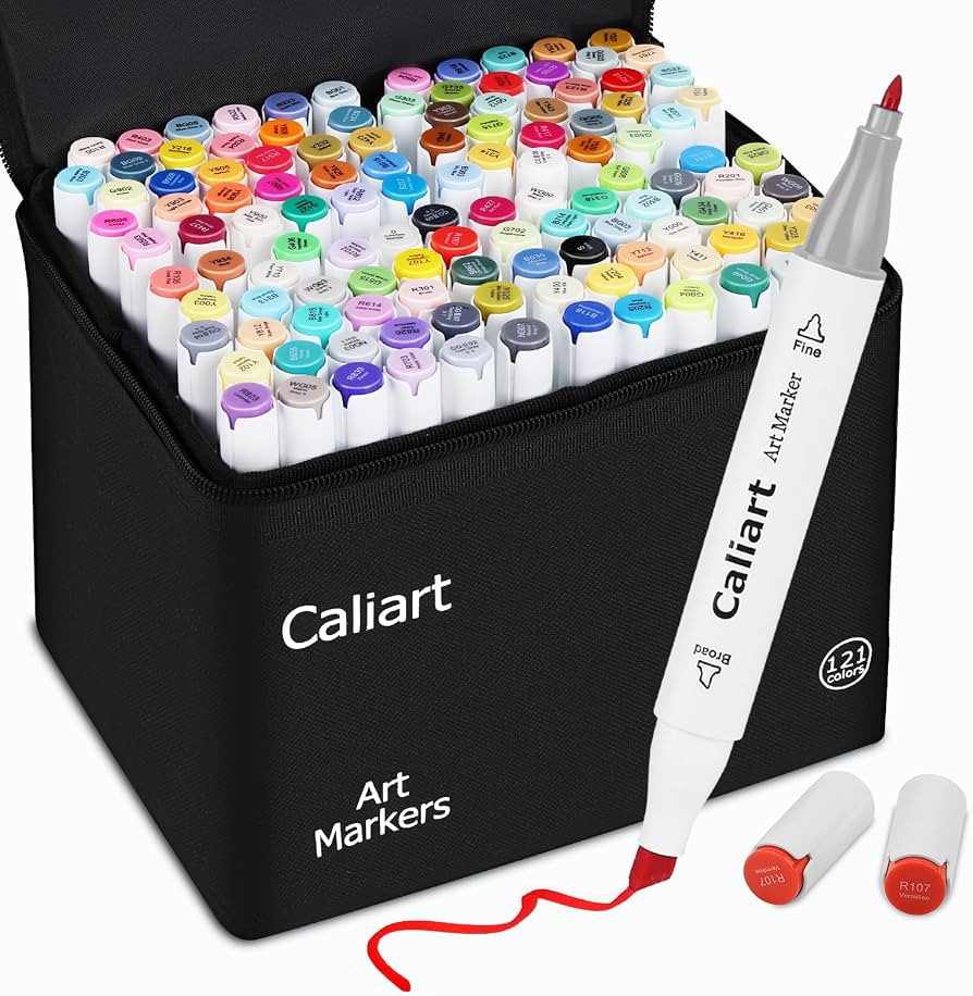 Caliart 121 Colors Alcohol Based Markers, Dual Tip Art Marker Set Chisel & Fine, Permanent Colore... | Amazon (US)