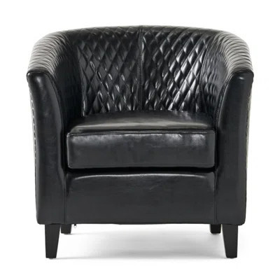 Black Faux Leather Club Chair, Comfortable With Curved Seat Back And , Dark Stained Legs For Cabin Legs, Modern Armchair, | Wayfair North America