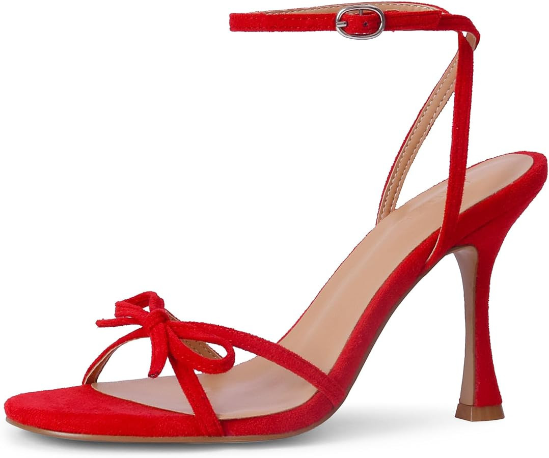 iiimmu Women's Bow Heels 4 IN Stiletto Heeled Sandals for Women Round Open Toe Sandals Elegant Su... | Amazon (US)