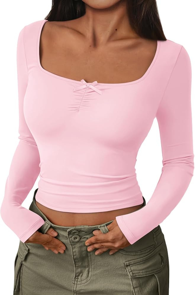 Trendy Queen Womens Going Out Tops Long Sleeve Top Trendy Cute Shirt Y2k Clothing Fall Fashion Cl... | Amazon (US)