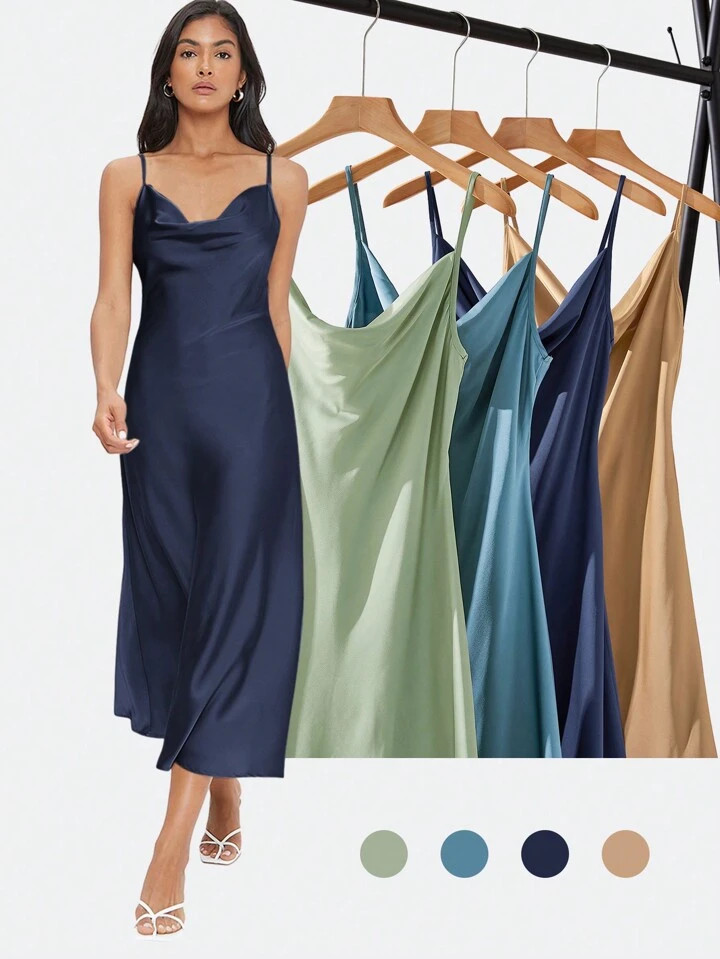 SHEIN BIZwear Abito sottoveste collo drapeggiato monocolore abbigliamento da lavoro | SHEIN