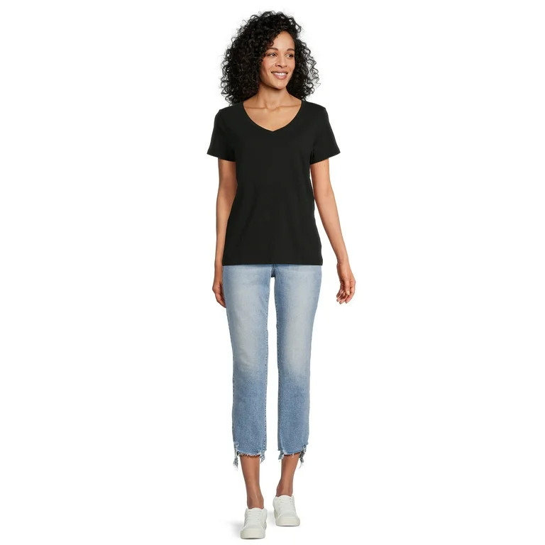 Time and Tru Women's V-Neck Tee with Short Sleeves, Sizes S-3XL | Walmart (US)