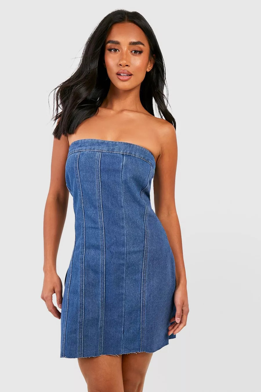 Petite Bandeau Denim Mini Dress | Boohoo.com (UK & IE)