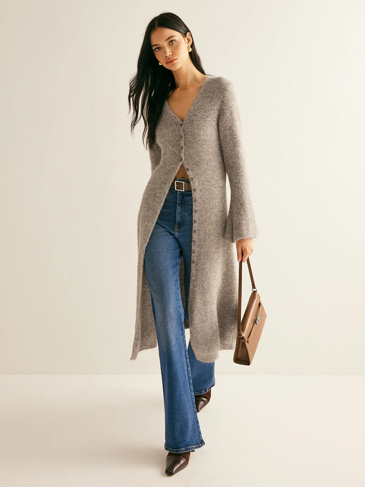 Stacking V-Neck Split Breasted Sweater Dress | Commense