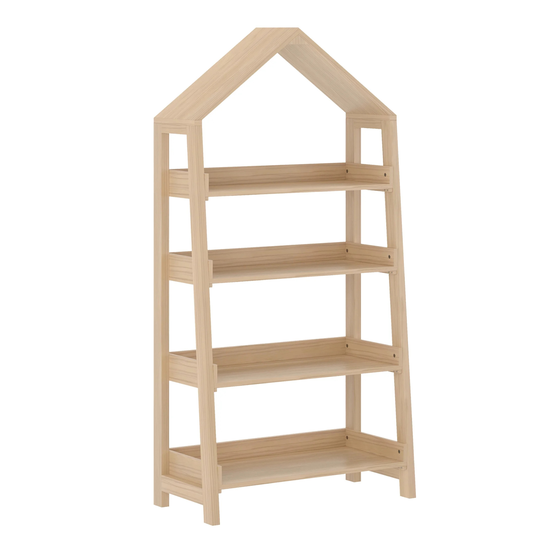 Buzz & Bloom Kids Open-Style Wooden Bookshelf with 4 Shelves and Covered Triangular Top, Natural | Walmart (US)
