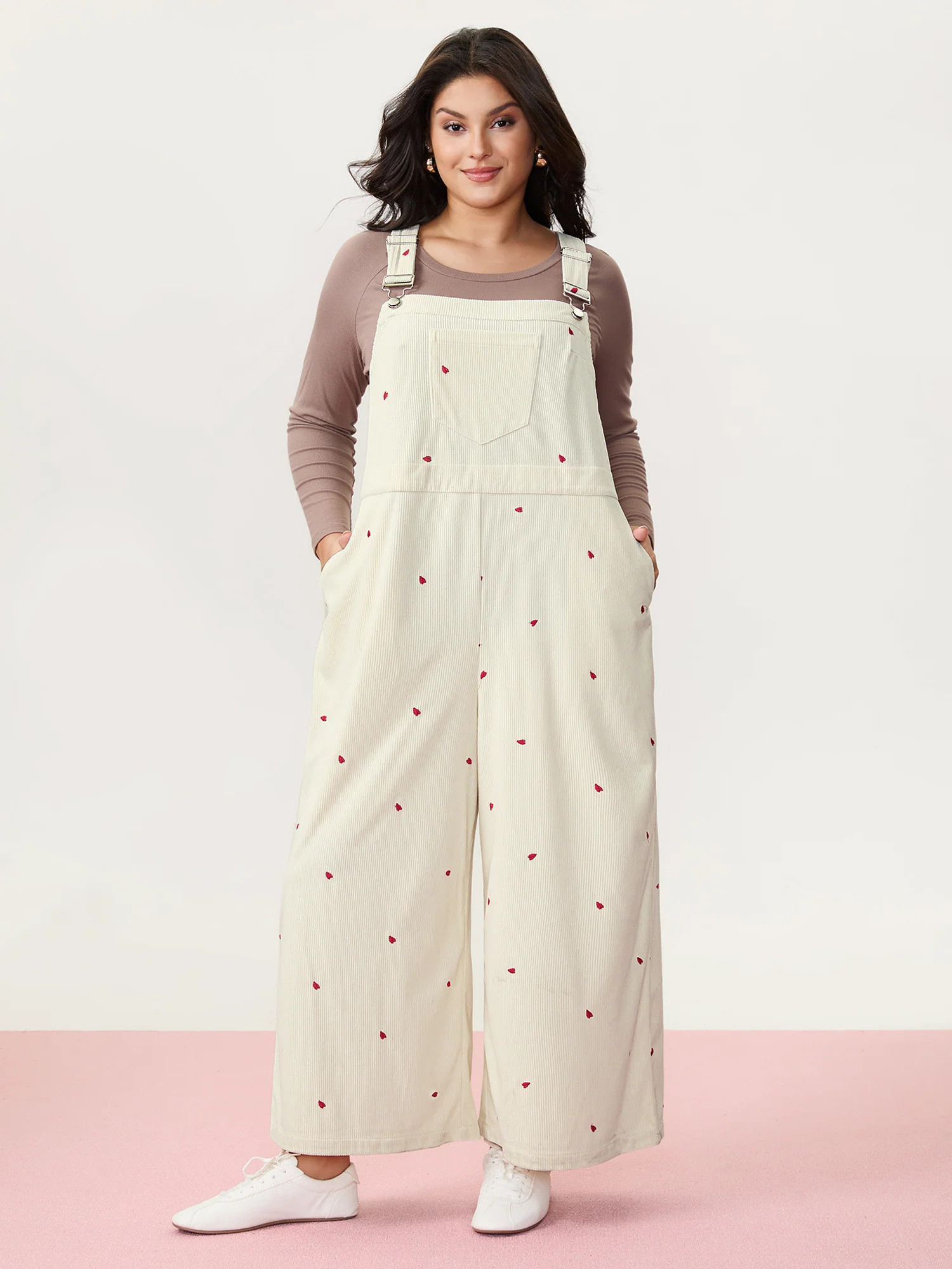 Tiny Heart Embroidery Overall Straps Jumpsuit | Bloomchic