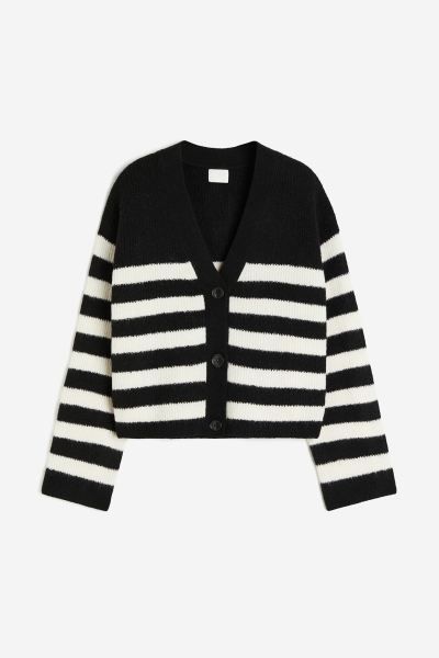 Oversized Rib-knit Cardigan - Black/striped - Ladies | H&M US | H&M (US + CA)