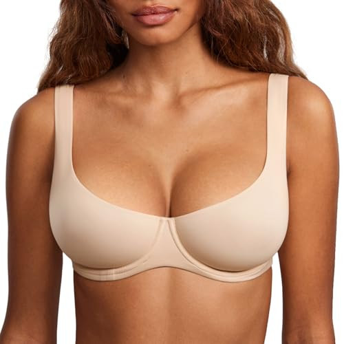 DOBREVA Women's Unlined Balconette Bra Underwire Supportive Plus Size Smooth Scoop Neck Beige - Unlined 32F | Amazon (US)