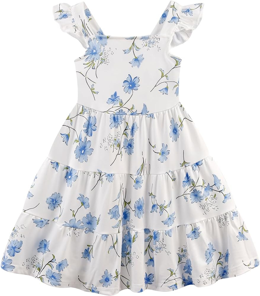 Little Girls Summer Dress - Flutter Sleeve Swing Tiered Sundress Toddler Smocked Dresses Kids Cas... | Amazon (US)