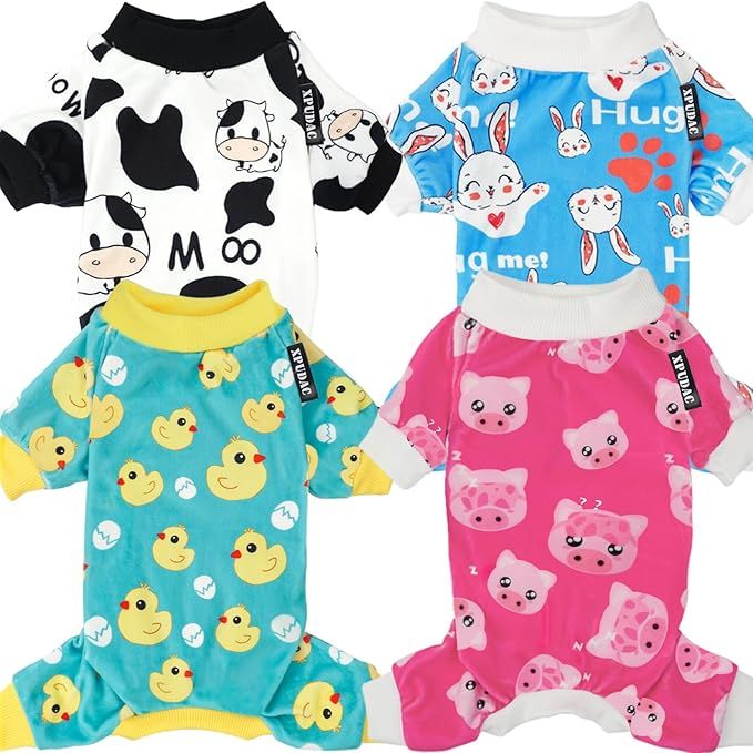 XPUDAC 4 Piece Dog Pajamas for Small Dogs Pjs Clothes Puppy Onesies Outfits for Doggie Christmas ... | Amazon (US)