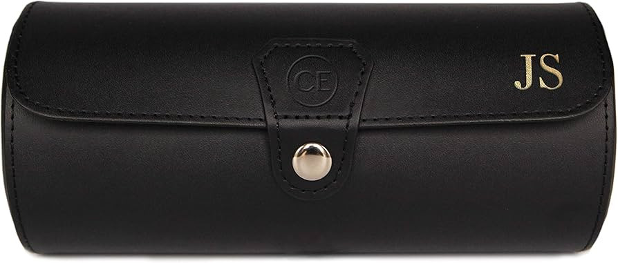 CASE ELEGANCE Monogrammed Vegan Leather Travel Watch Case Roll Organizer Classic Black | Amazon (US)