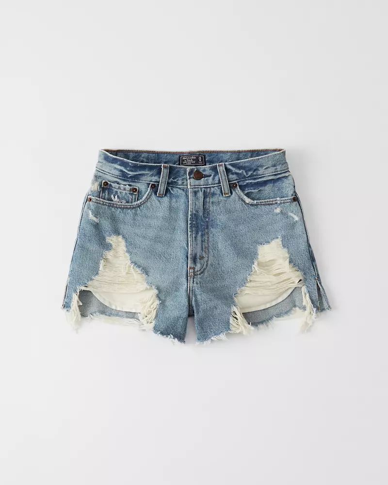 Destroyed High Rise Denim Shorts | Abercrombie & Fitch US & UK