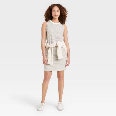 Women's Muscle Tank Dress - A New Day™ Black/White Striped XS | Target