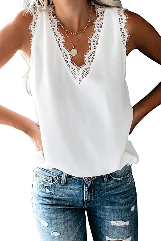 Dressy Lace Cami Tank Tops Fashion Eyelash Satin Camisole | Amazon (US)