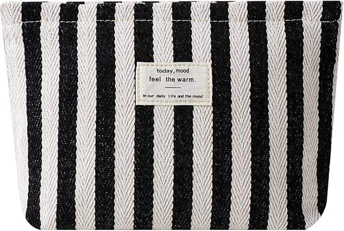 Striped Canvas Makeup Bag with Zipper,Small Travel Washable Organizer Bag with Canvas Lining for ... | Amazon (US)